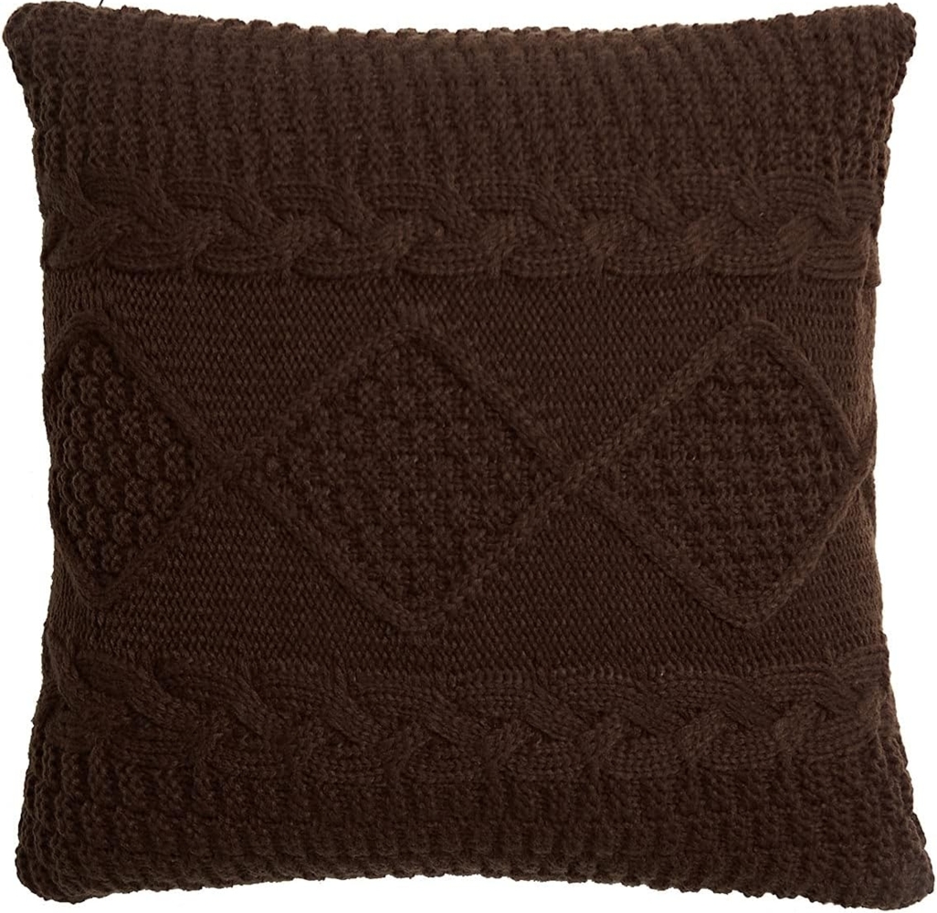 ABC Gestrickter Kissenbezug mit Retro-Drehmuster und dekorativem Rautenmuster, schlichter einfarbiger Kissenbezug, weicher und warmer Kissenbezug (Mokkafarbe) Bild 1