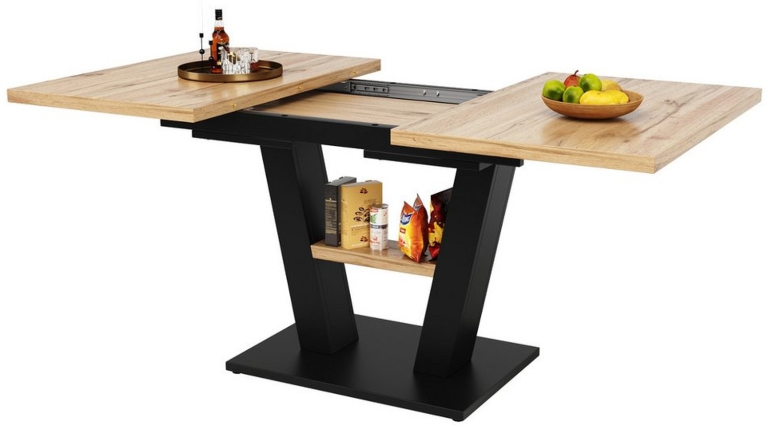 i@home Esstisch Teleskoptisch, Tisch, Küchentisch, Ausziehtisch, ausziehbar,Schwarz (Bis 60 kg belastbar, 118-157*70*75cm), mit Hilfe innenliegender Einlegeplatten, für Küche und Wohnzimmer Bild 1