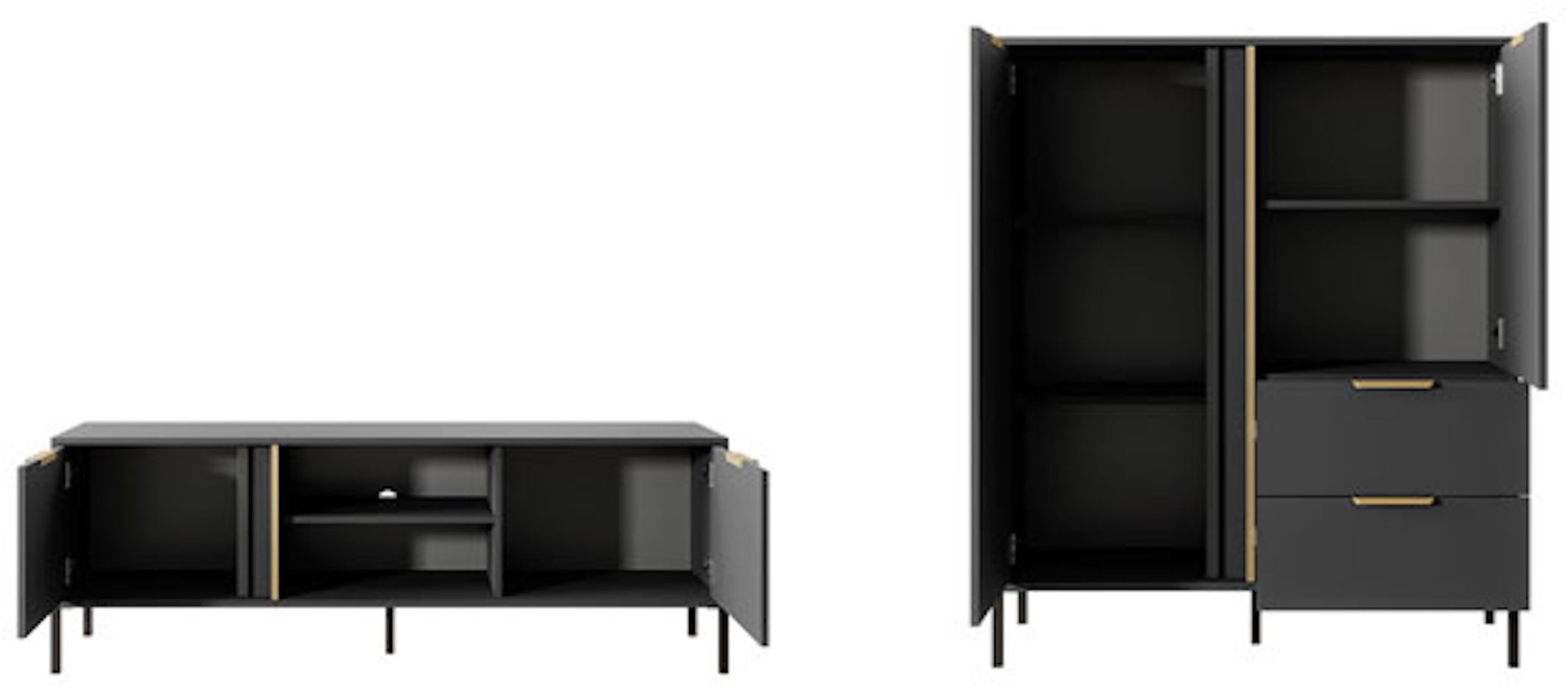 Wohnzimmer-Set Lars Wohnwand 2-tlg anthrazit gold Bild 1