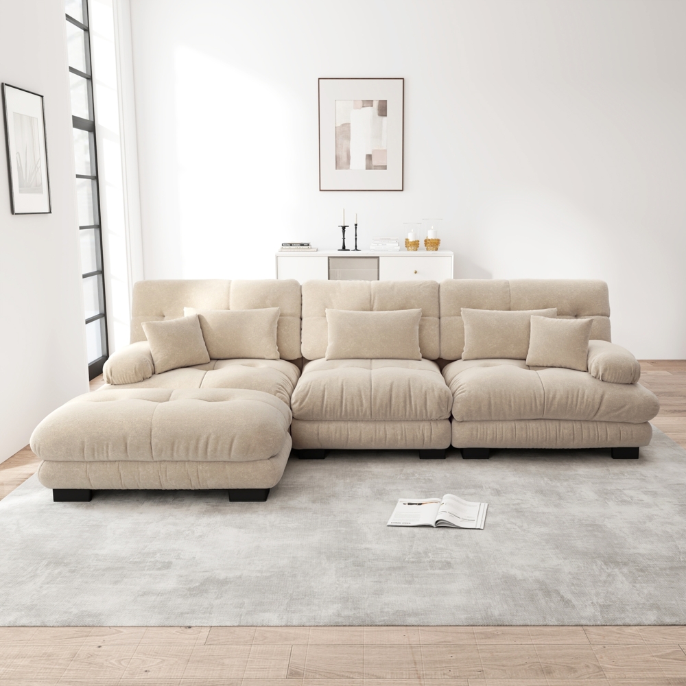 Ecksofa, Luxuriöses modulares Ecksofa Übergroßes L-förmiges Cloud Couch für Wohnzimmer tiefes Schlafsofa mit Ottoman, Cord+Chenille, Hellbraun Bild 1