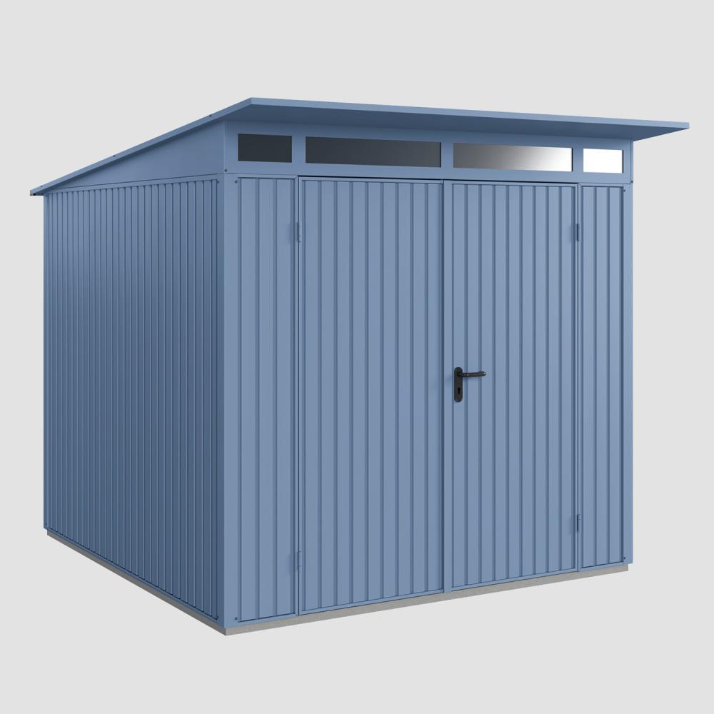 Hörmann Ecostar Metall-Gerätehaus Trend mit Pultdach Typ 2, 238 x 238 cm , taubenblau, 5,7 m²,2-flüglige Tür Bild 1