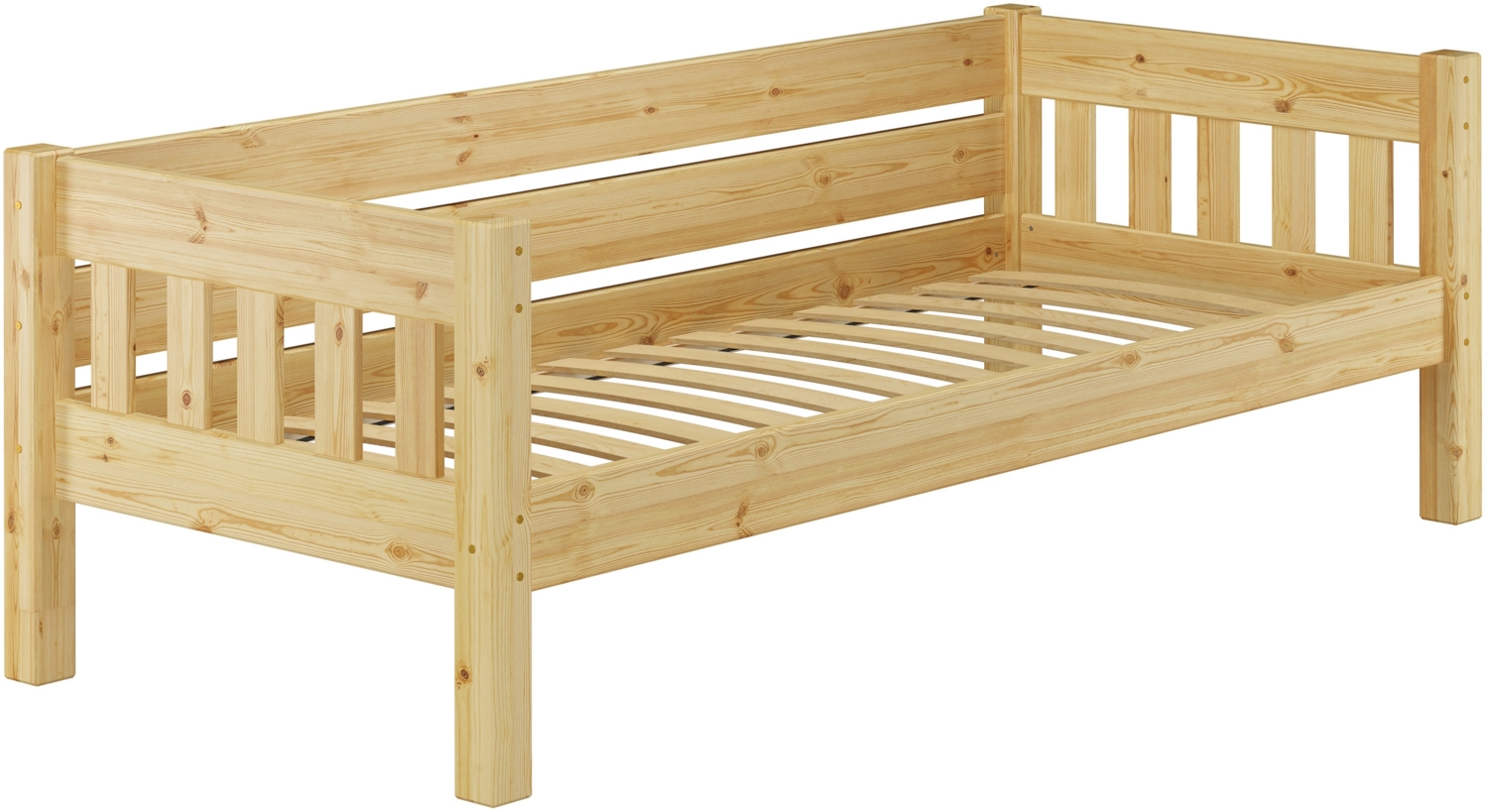 Kieferbett natur Einzelbett 90x200 Massivholz-Bettgestell Futonbett V-60.53-09 Federleisten Bild 1