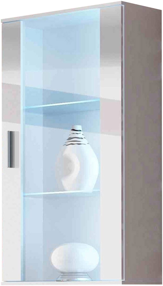 Hängevitrine Soho S02 (Farbe: Weiß / Weiß Hochglanz, mit weißer LED Beleuchtung) Bild 1