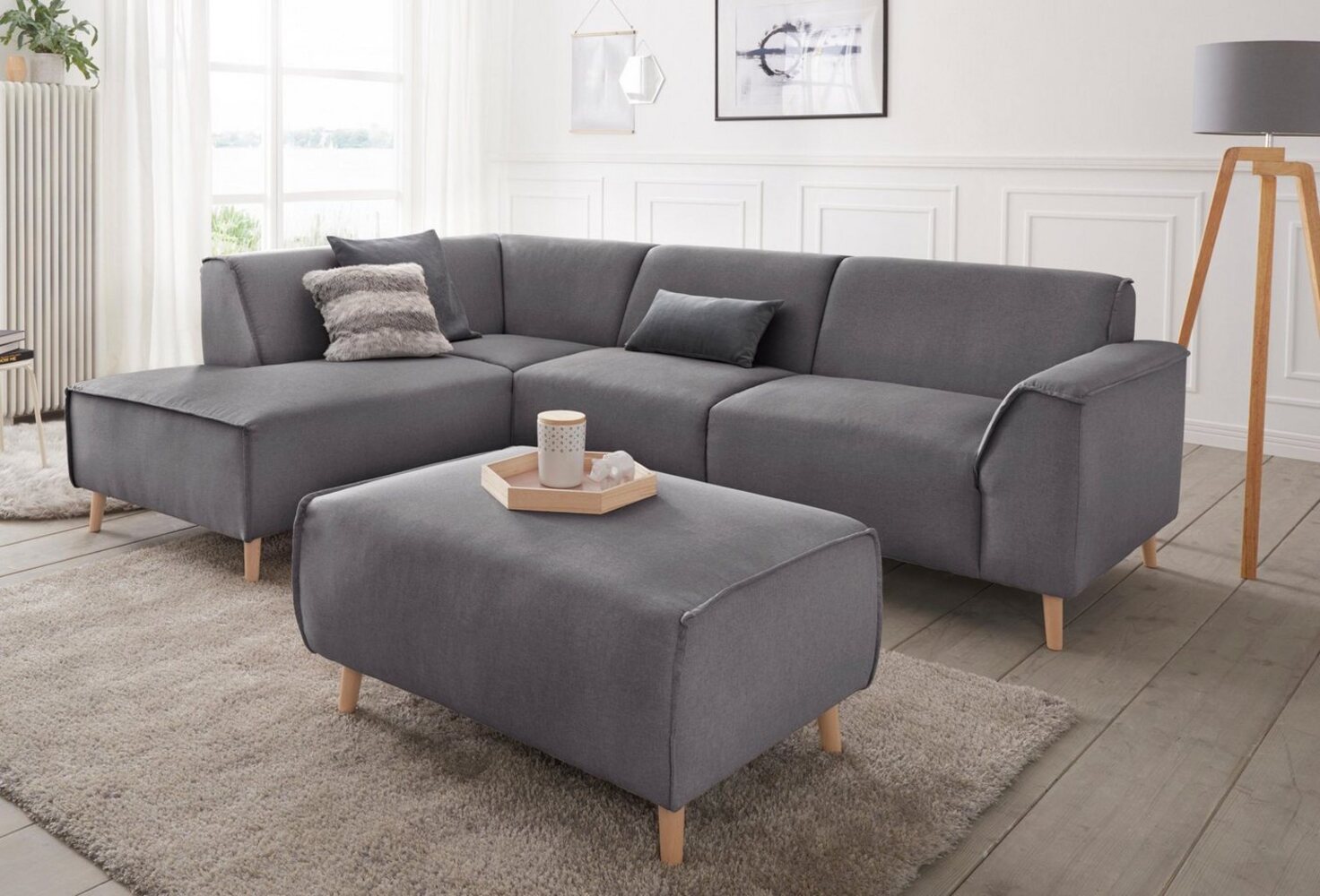 andas Ecksofa Janek L-Form, mit Federkern und Keder in scandinavischem Design Bild 1
