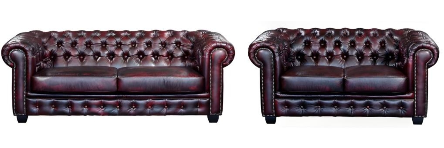 Vente-unique - Chesterfield Garnitur 3+2 - Büffelleder - Rotbraun - BRENTON Bild 1