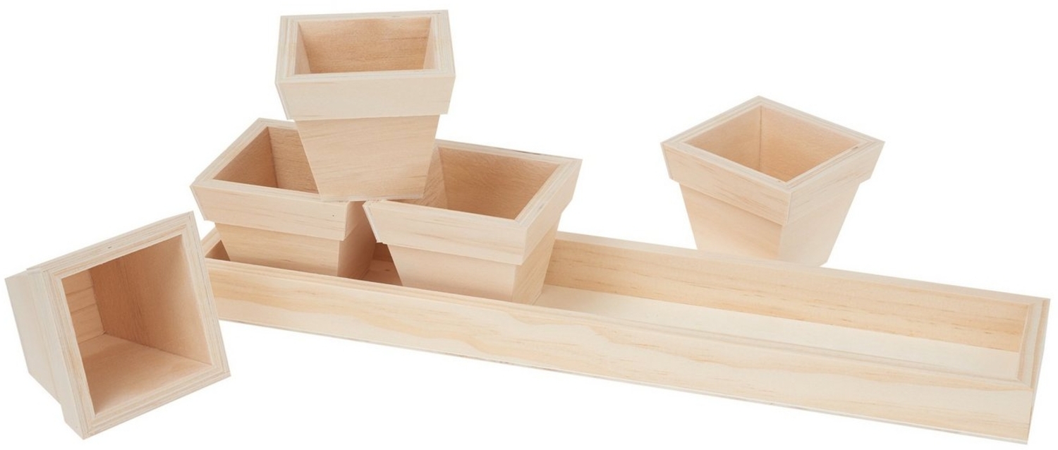 VBS Tablett, Holz, mit 5 Köpfen, 35 cm x 7,5 cm x 6,2 cm Bild 1