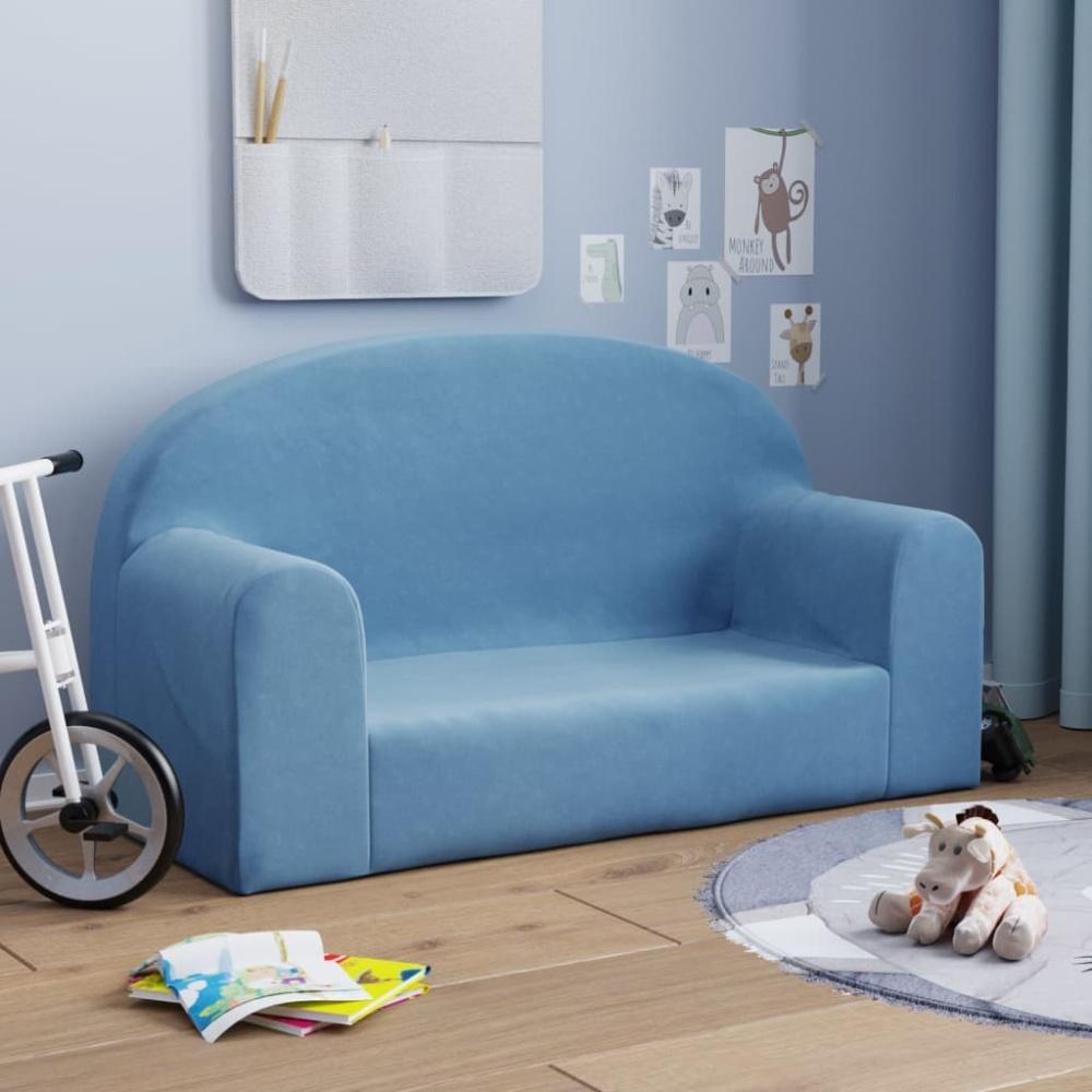 vidaXL Kindersofa 2-Sitzer Blau Weich Plüsch Bild 1