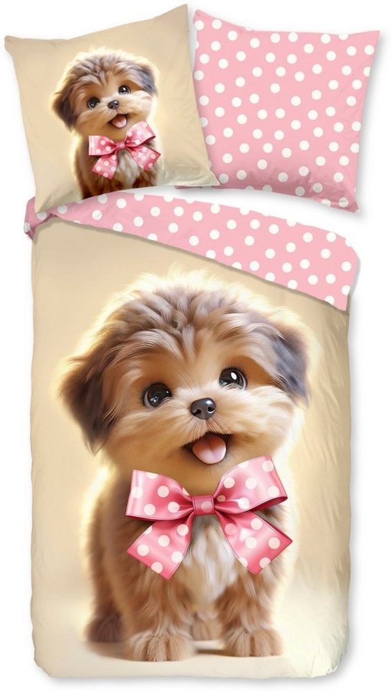 PURE luxury collection Kinderbettwäsche Bobi, Microfaser, 2 teilig, Mikrofaser, 135x200, 2 Teilig, Wendeoptik, Kind, Hund, Welpe Bild 1