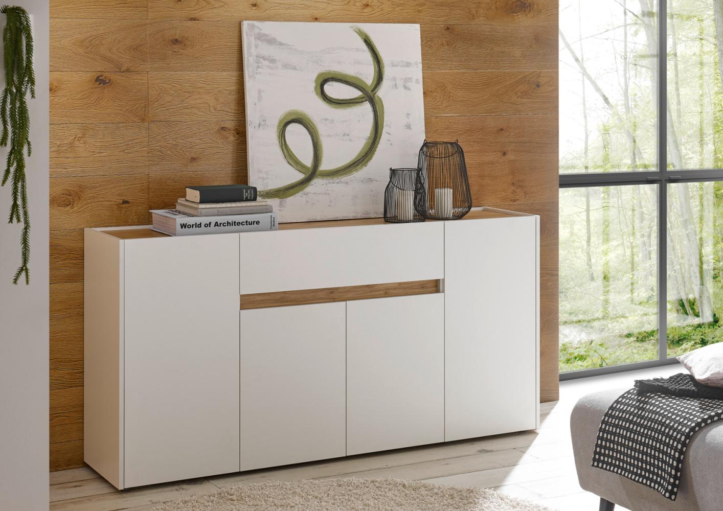 Sideboard 170x87 cm Eiche Weiss 4-türig + Doppelschubkasten BOSTON Bild 1