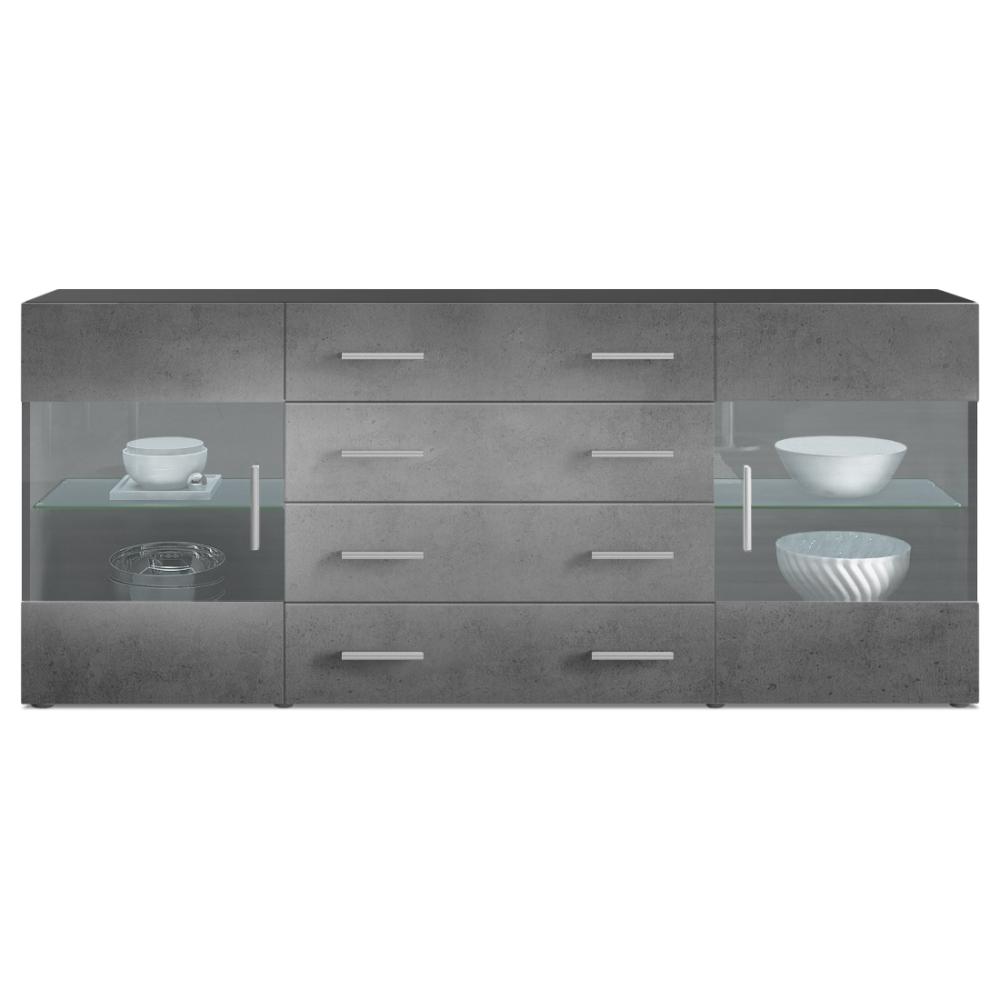 Sideboard Kommode Bari V2, Korpus in Schwarz matt / Front in Beton Dunkel Optik (166 x 72 x 35) Bild 1