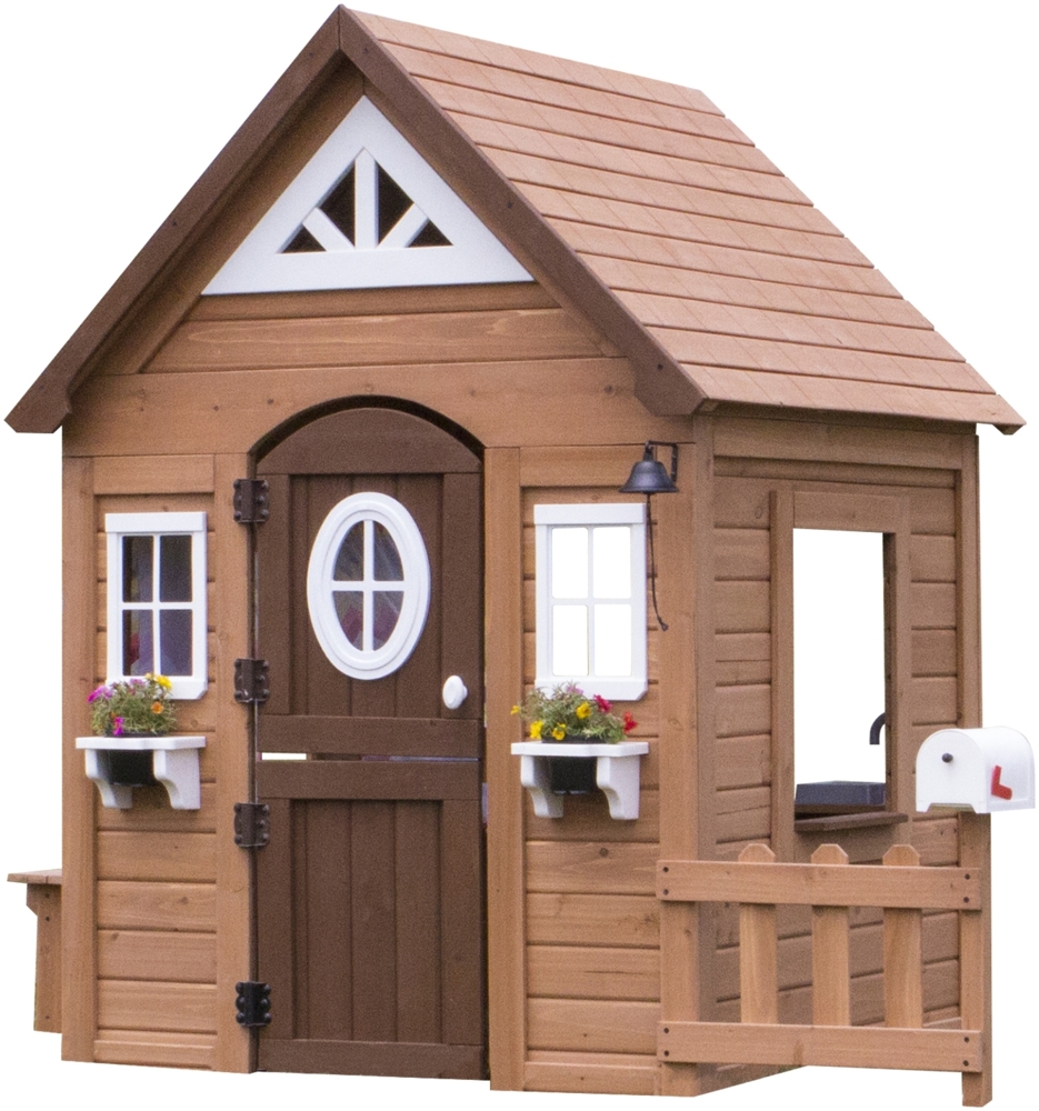 Backyard Discovery Spielhaus Aspen aus Holz Outdoor Kinderspielhaus für den Garten inklusive Zubehör | Braun, weiß | Holz | 130 cm Bild 1