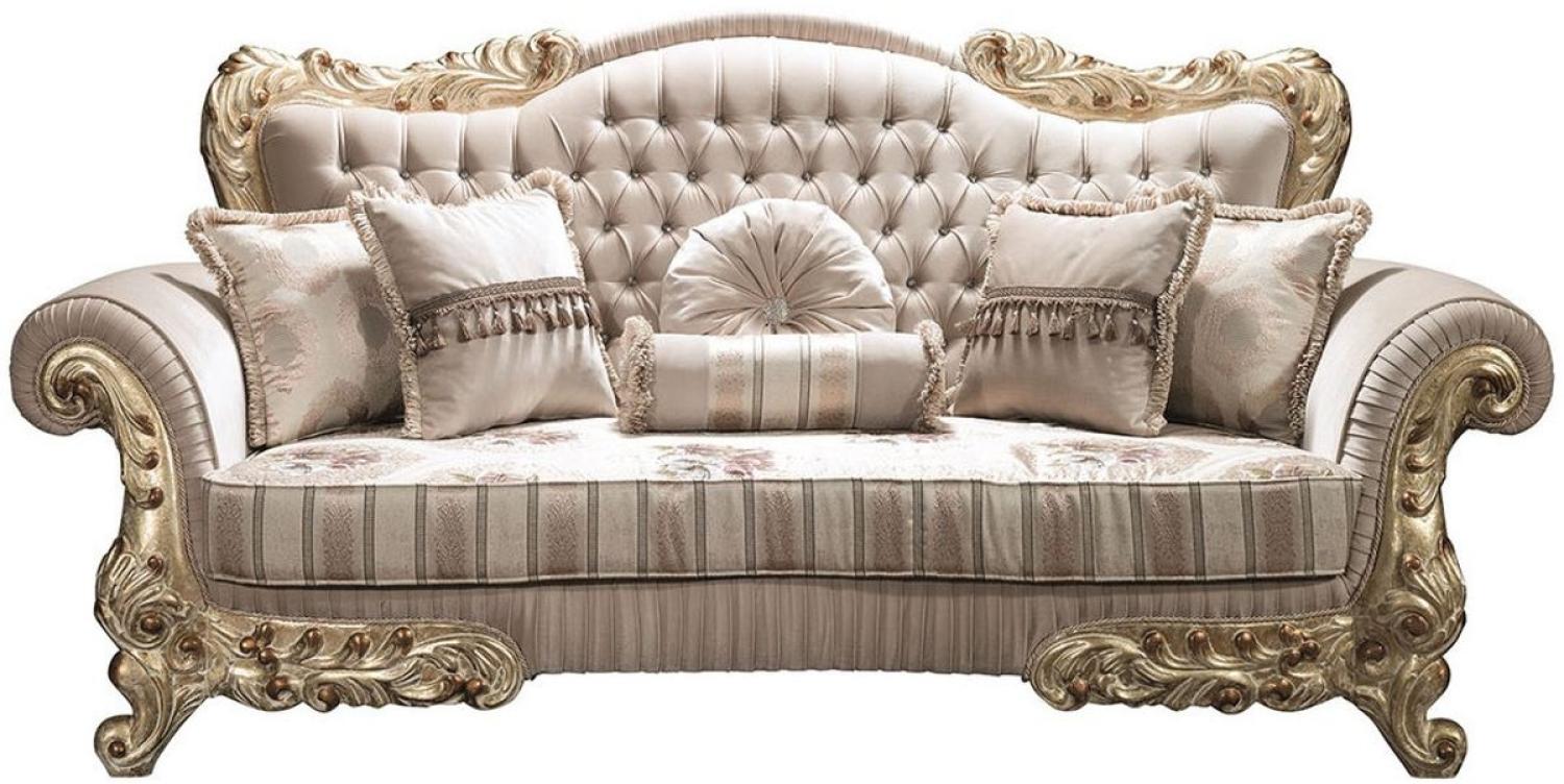 Casa Padrino Luxus Barock Sofa mit Glitzersteinen und dekorativen Kissen Beige / Gold 230 x 85 x H. 110 cm - Barock Wohnzimmer Möbel Bild 1