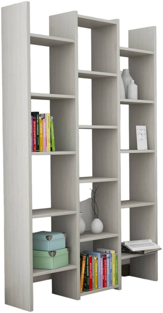 Dmora Bücherregal Nockten, Büroregal, Mobiler Buchhalter, Bibliothek, Made in Italy, 91x28h180 cm, Hellgrau Bild 1