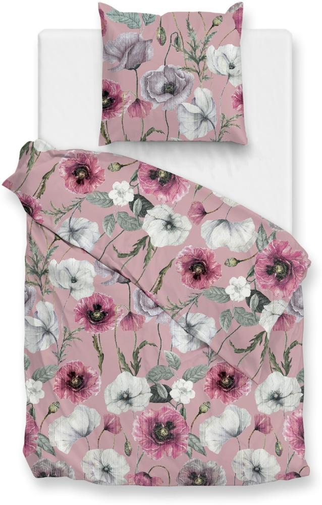 Zo! Home Flanell Bettwäsche 155x220 cm Gioia pink Blüten Mohnblumen altrosa Bild 1