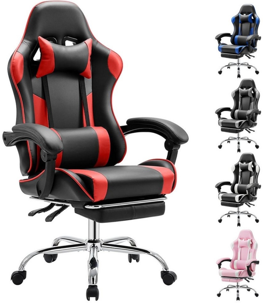 Refined Living Gaming-Stuhl Ergonomie Gaming chair mit Fußstütze, Kopfstütze Massage-Lendenkissen (Verstellbare Neigung auf der Rückseite Höhenverstellbar Computerstuhl), Gepolstert Bürostuhl Drehstuhl 360° für Erwachsene Mädchen Junge Bild 1