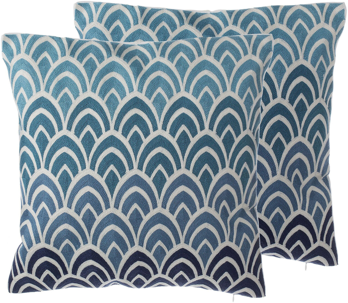 Kissen 2er Set NIGELLA Baumwolle 45 x 45 cm Ikat Hellblau Dunkelblau Bild 1