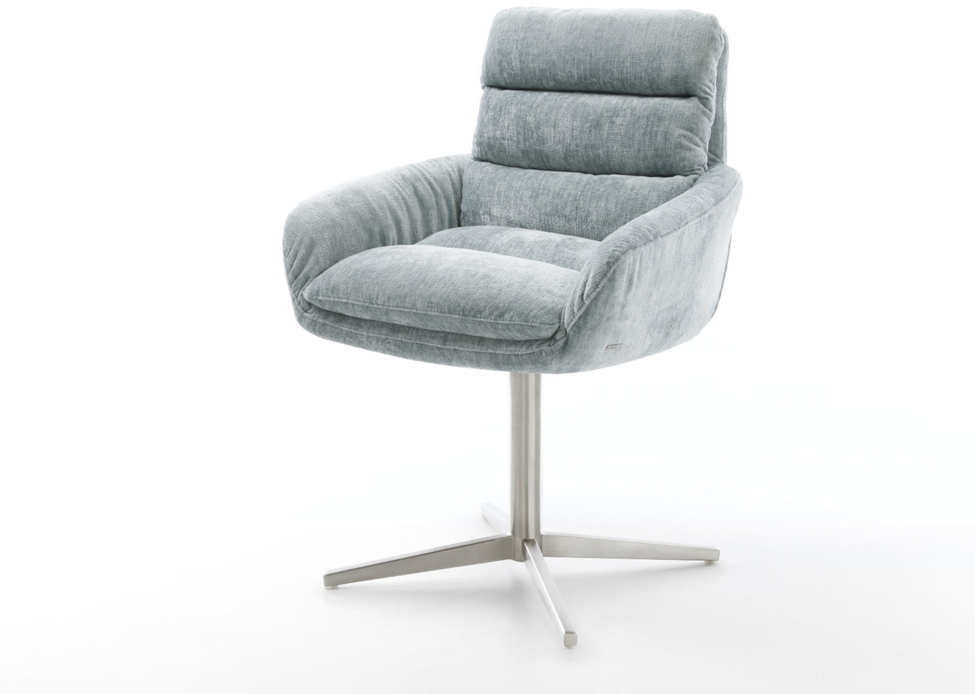 Drehstuhl Abelia-Flex mit Armlehnen Chenille Pastellblau Fußkreuz Edelstahl 360° drehbar Bild 1