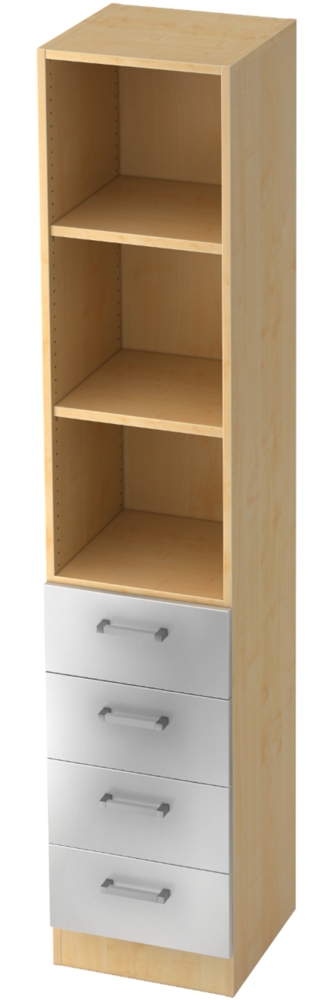 bümö office Aktenschrank Regal mit Schubladen, Büroschrank schmal aus FSC-Holz, 40cm breit in Ahorn/Silber - Aktenregal & Schubladenschrank mit Chromgriffen, Büro Möbel Schrank System, 7600-3-S-CE Bild 1