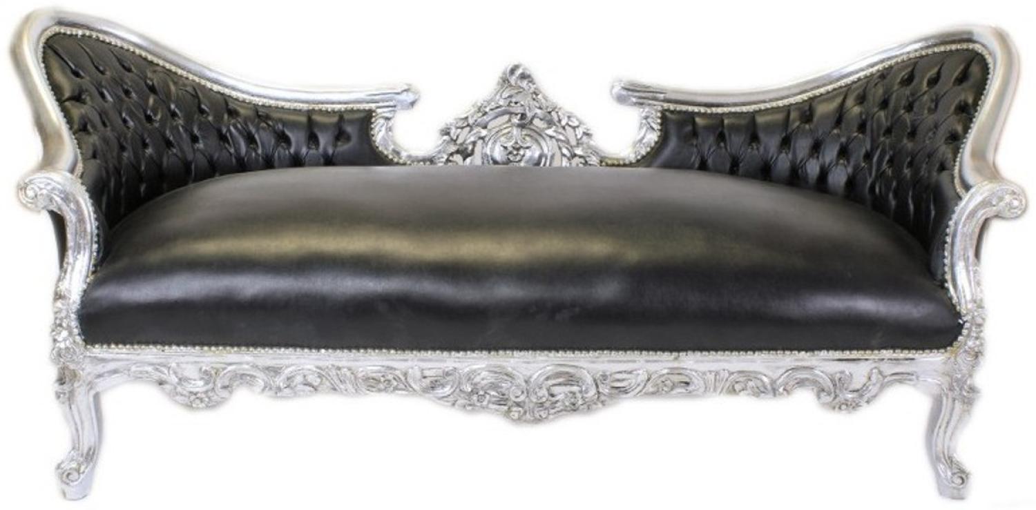 Casa Padrino Barock Sofa Vampire Schwarz Lederoptik / Silber - Limited Edition - Lounge Couch Bild 1