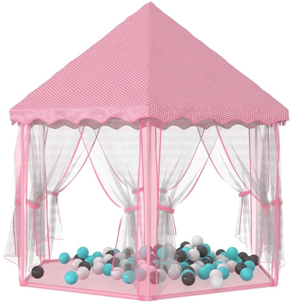 vidaXL Prinzessin-Spielzelt, mit 250 Bällen, Stoff rosa, 133 x 133 x 140 cm Bild 1