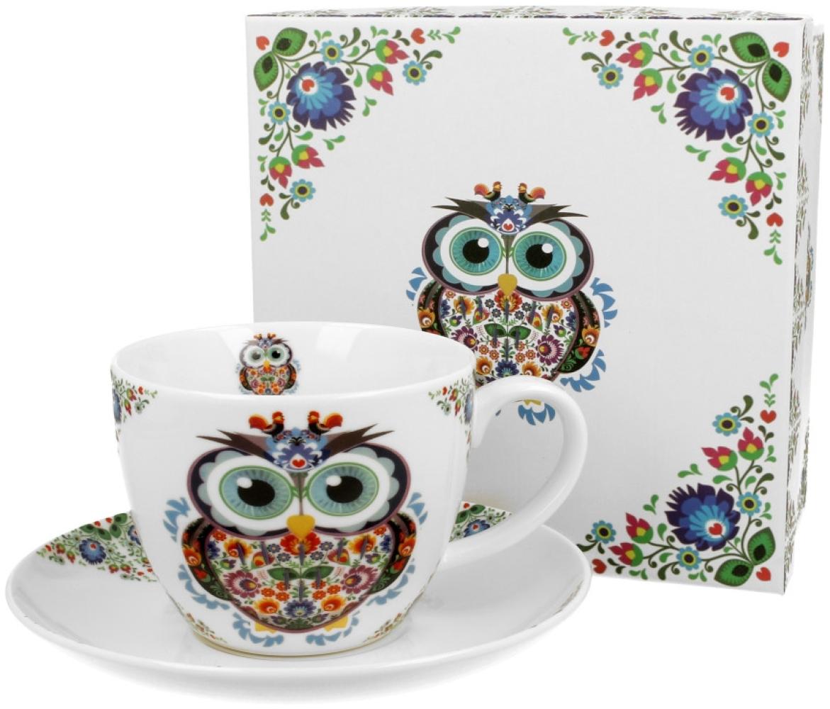 DUO ETNO Jumbobecher 470 ml OWL mit Untertasse, New Bone China Porzellan Bild 1