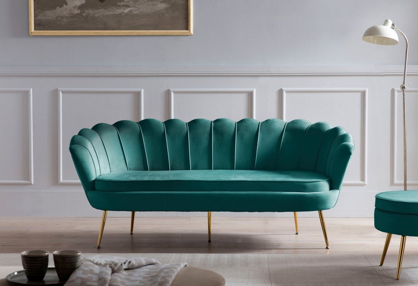 Muschelsofa 3-Sitzer SALESFEVER, Samtoptik Grün Bild 1
