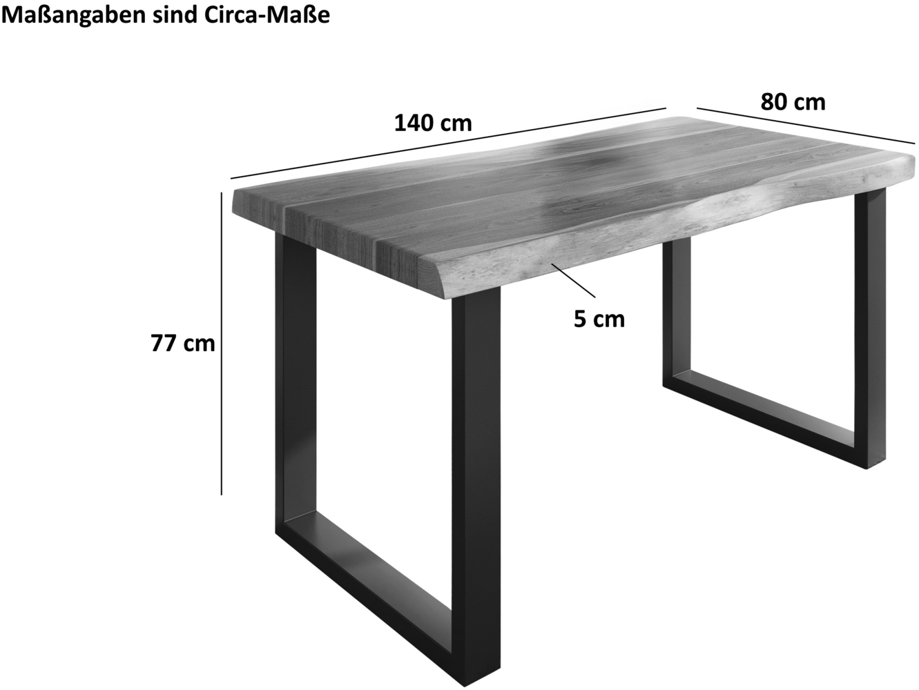 Esstisch Baumkante massiv Akazie Natur 140x80 U-Gestell weiß ATLAS 140115726 Bild 1