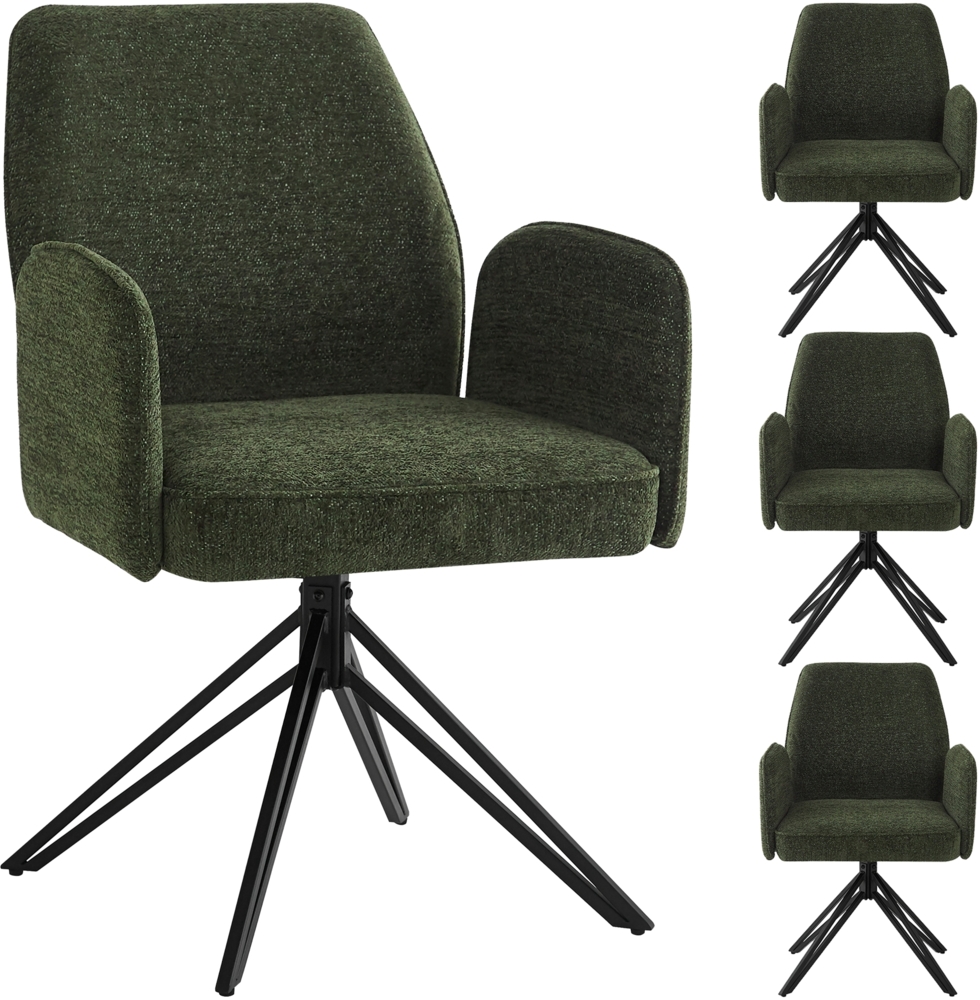 Merax Drehstuhl(4 st), Stuhl mit Armlehne, 360° drehbar, 4er-set Esszimmerstühle mit Rückenlehne, Ergonomischer Stuhl, dunkelgrün Bild 1