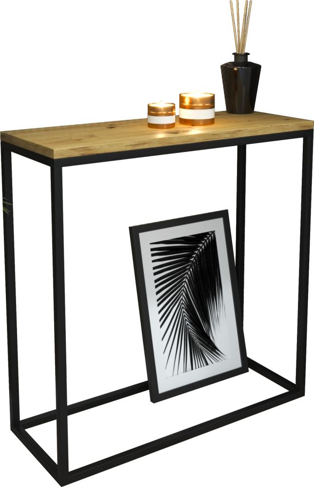 Domando Konsolentisch Pesaro Industrial für Wohnzimmer Breite 80cm, pulverbeschichtetes Metallgestell in Schwarz und Artisan Eiche Bild 1