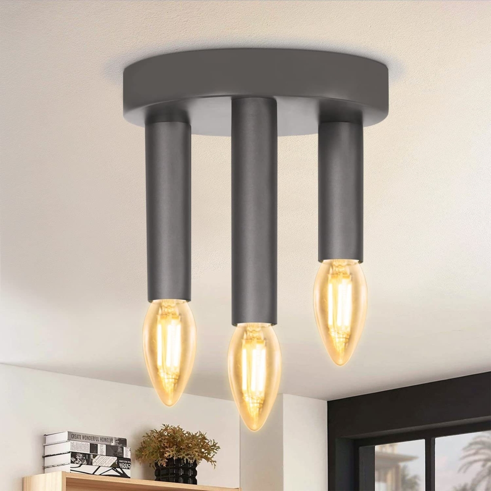 ZMH Vintage Deckenlampe Deckenleuchte 3-flammige - Retro Deckenspots E14 Industrial Wohnzimmerlampe Grau Schlafzimmerlampe mit 3 Spots Metall Kronleuchter für Wohnzimmer Küche flur bar Bild 1