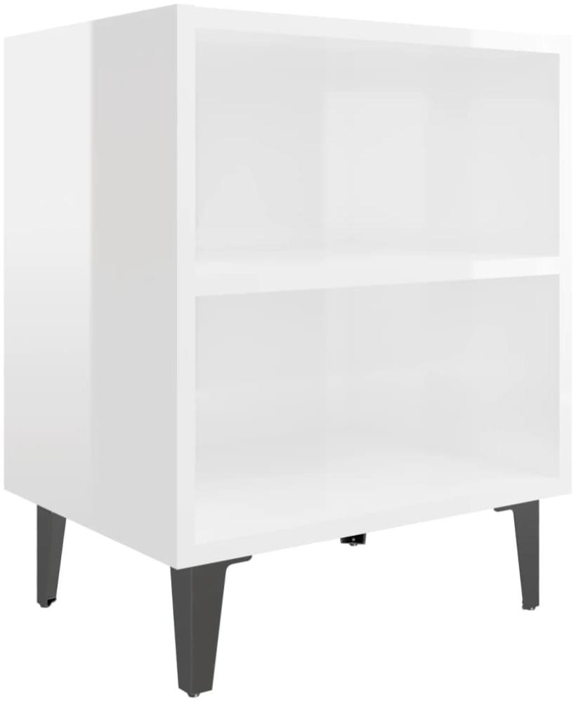 vidaXL Nachttisch, Holzwerkstoff / Metallbeine, 40 x 30 x 50 cm, Hochglanz-Weiß Bild 1