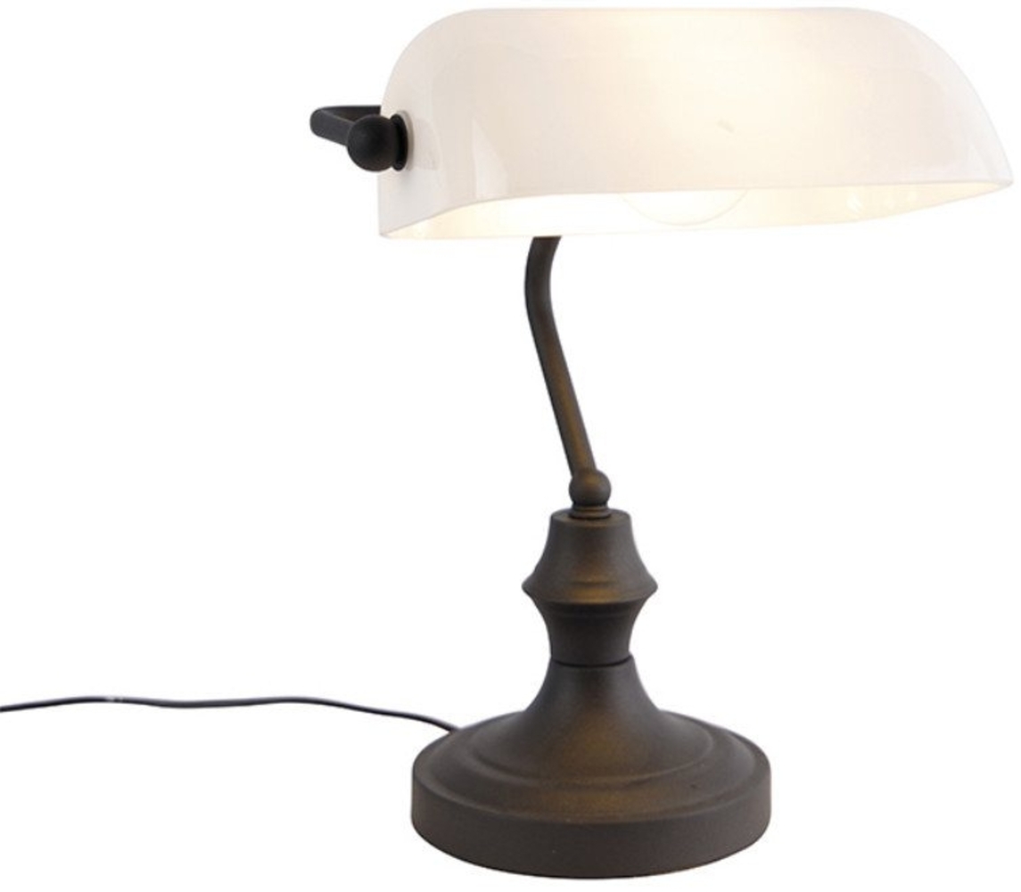 Qazqa Tischleuchte Banker, ohne Leuchtmittel, E27, Weiß, Klassisch / Antik, Glas, 1-flammig Bild 1