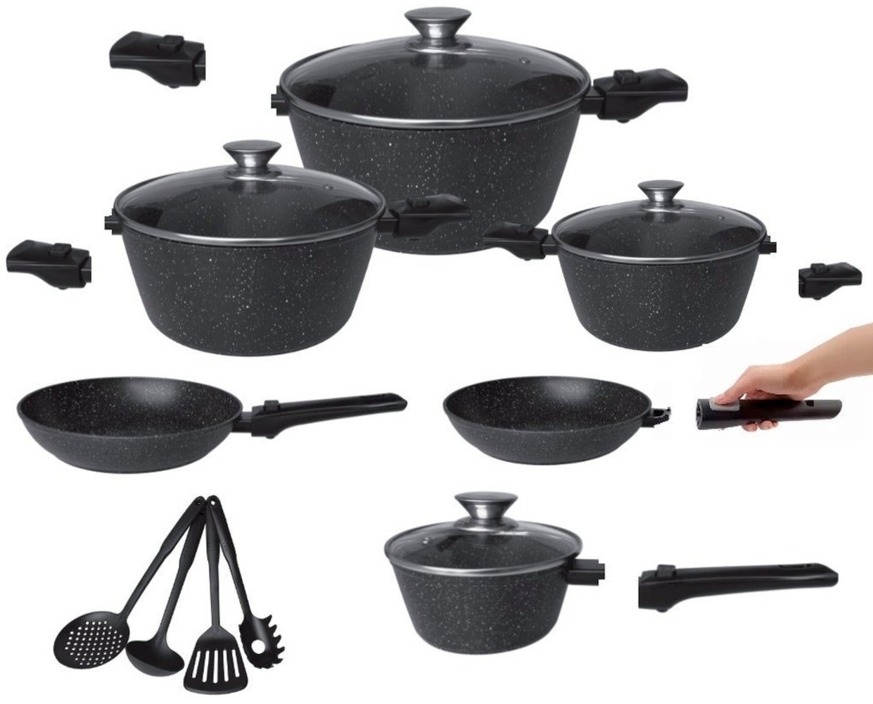 Cheffinger Pfannen-Set Kochtopf Topf Pfannen Set Kochgeschirr XXL 14 tlg Alu Guss Cheffinger, Aluminium-Guss, Glas Bild 1