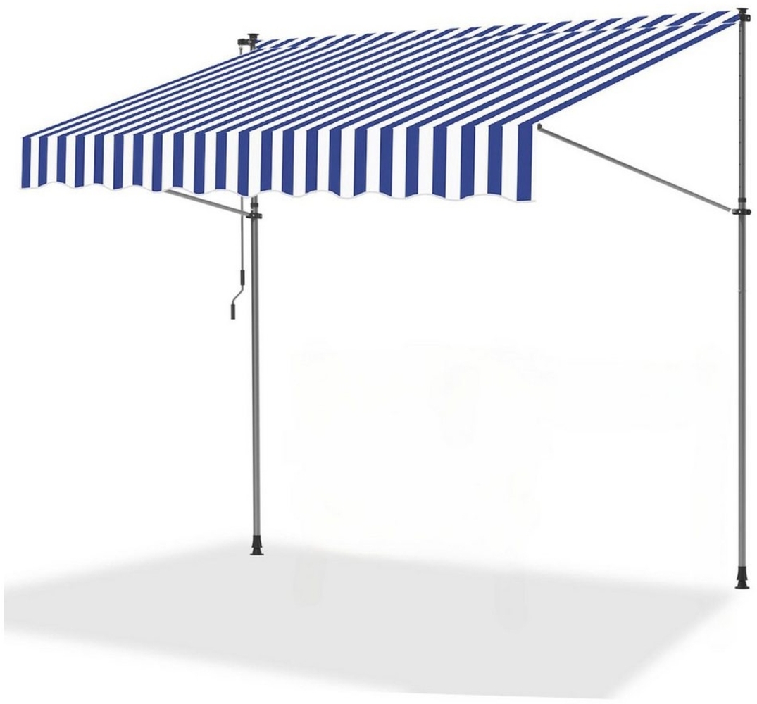 Clanmacy Klemmmarkise Klemmmarkise 200cm Balkonmarkise Markise ohne Bohren Blau Weiß Bild 1