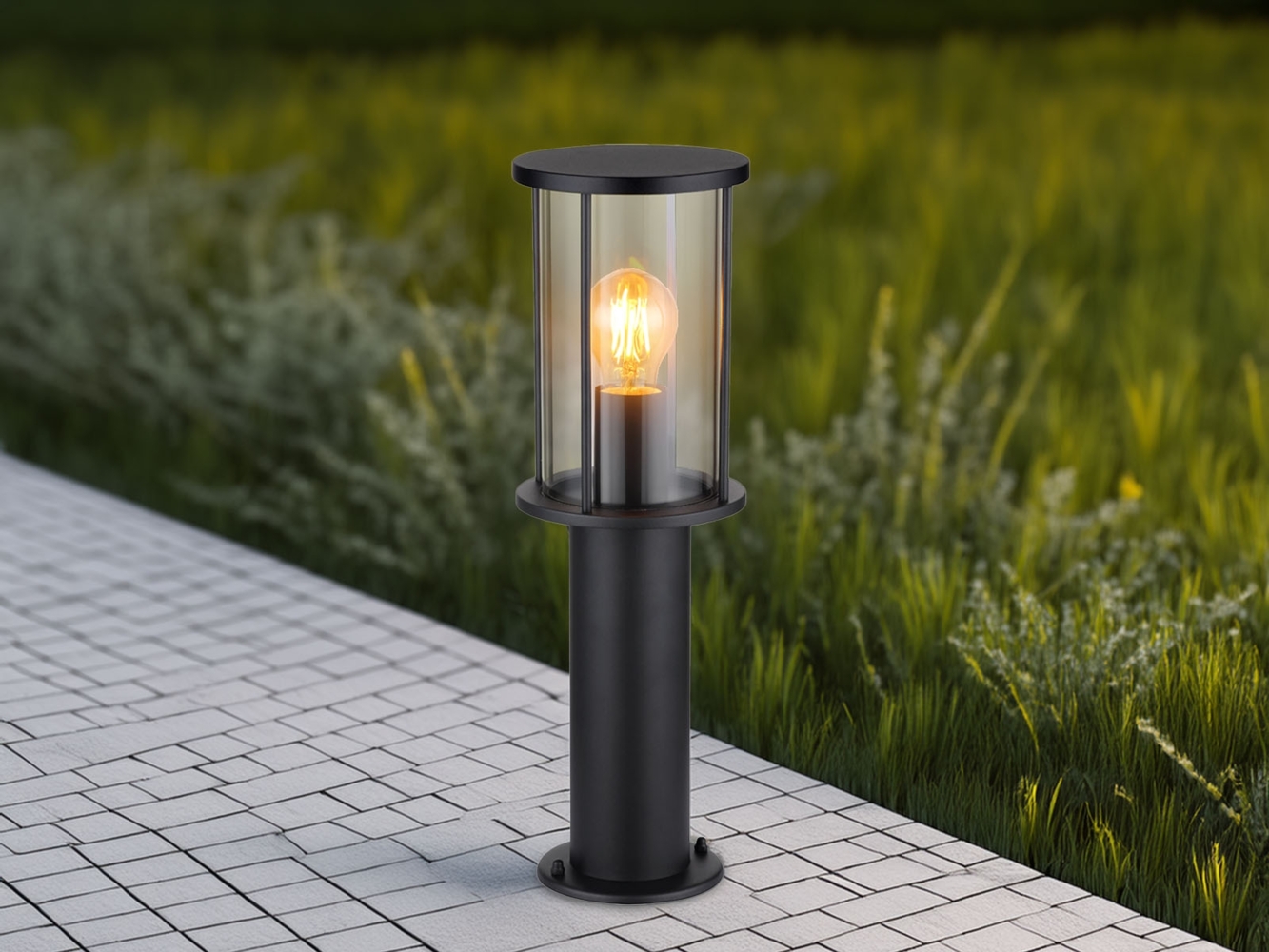 Sockelleuchte GRACEY Gartenlaterne aus Edelstahl mit Rauchglas, Höhe 45cm Bild 1