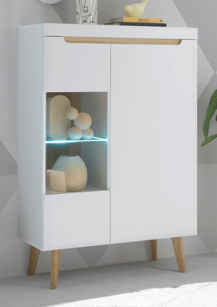 Highboard Isgard in weiß und Eiche 90 x 134 cm Bild 1