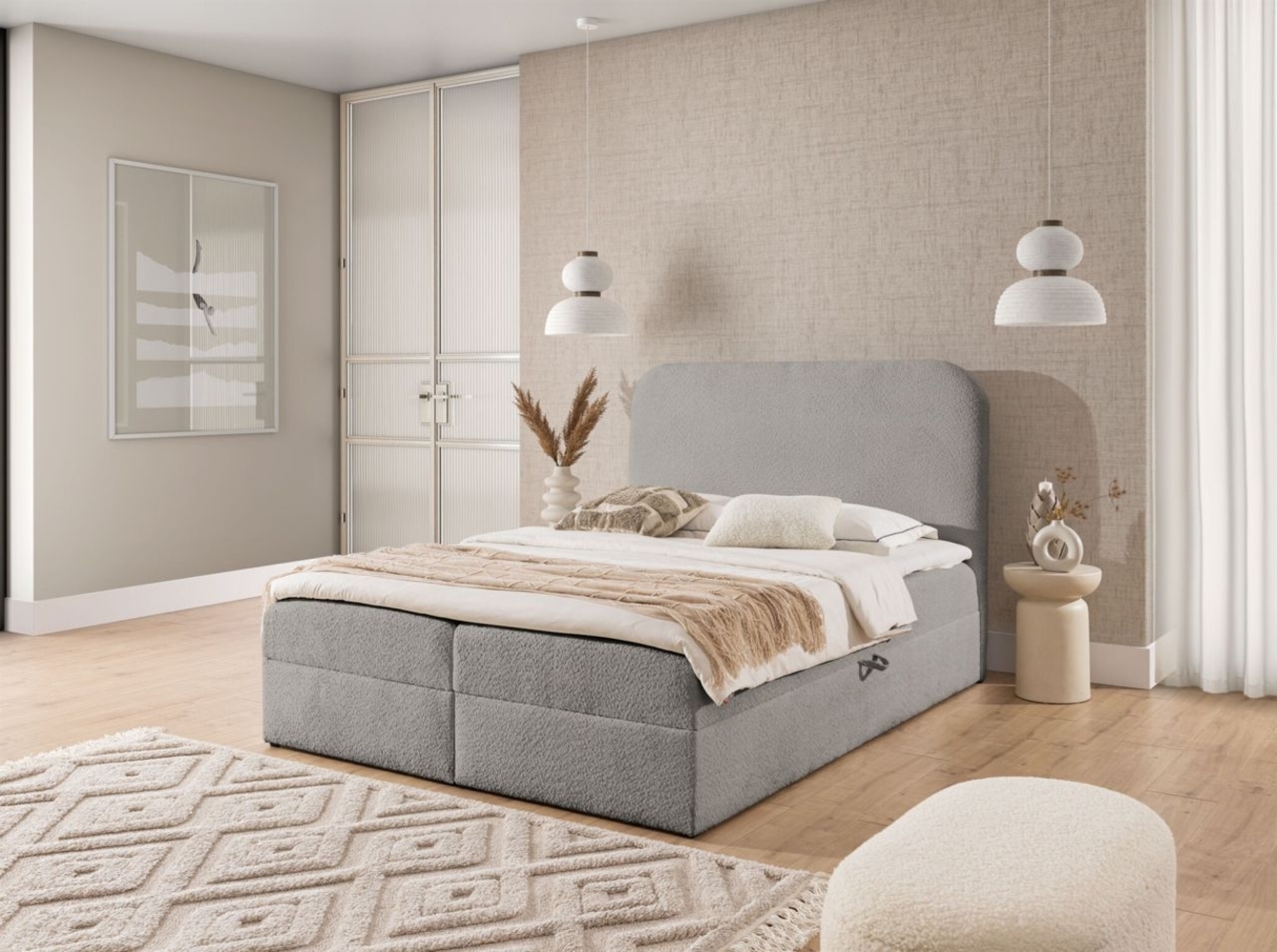 Boxspringbett Schlafzimmerbett AMADOR 180x220cm Stoff Coral Grau Bild 1