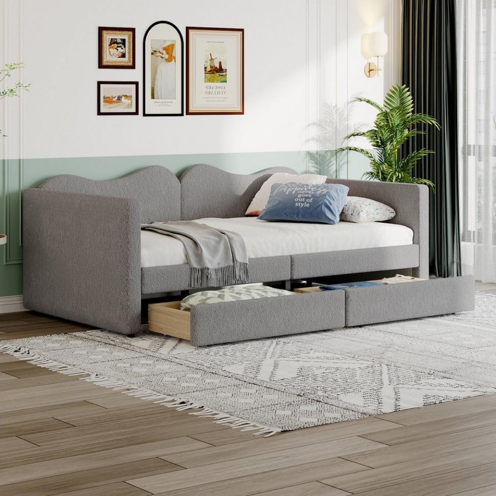 HAUSS SPLOE Schlafsofa 90x200 cm, Sofabett mit 2 Schubladen, Bettrahmen Teddybärstoff, Grau, mit 2 Schubladen, Bettrahmen Teddybärstoff, Multifunktionsweichbett, ohne Matratze Bild 1