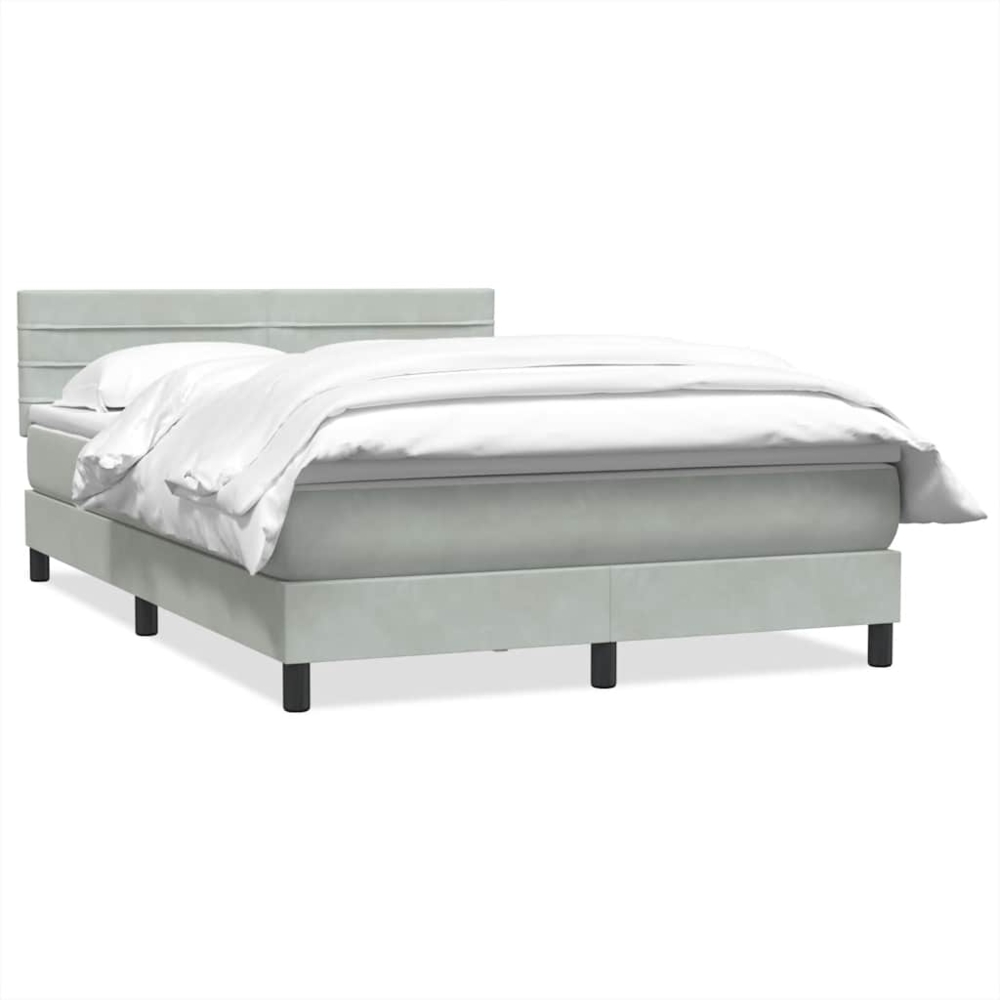 vidaXL Boxspringbett mit Matratze Hellgrau 140x220 cm Samt 3316353 Bild 1