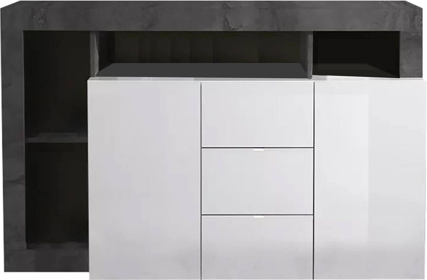 Dmora Kommode Atlantica, Wohnzimmerbuffet, Wohnzimmer-Sideboard, Moderne Küchen-Speisekammer, Made in Italy, 146x42 h93 cm, Glänzendes Weiß und Schiefer Bild 1