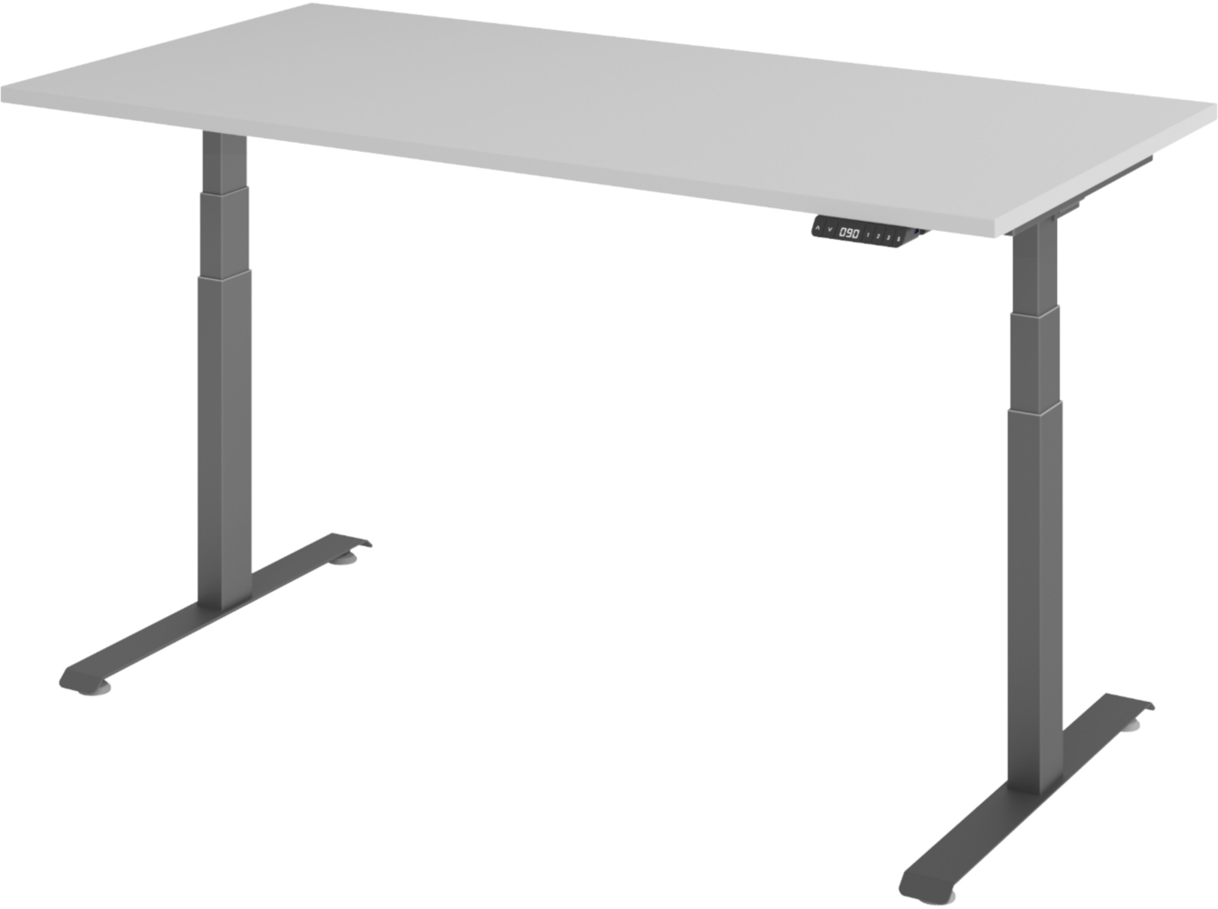 bümö höhenverstellbarer Schreibtisch 160x80 cm in grau, Gestell graphit - Höhenverstellbar Elektrisch Stehpult mit 3-fach Speicher, Computertisch, Ergonomischer Steh-Sitz Tisch, Bürotisch, LXK65-16-5-G Bild 1