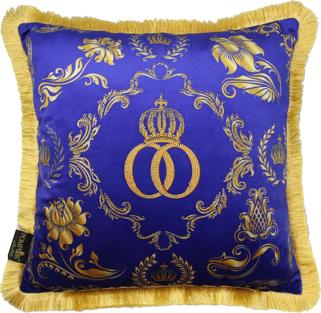 Harald Glööckler Luxus Kissen Pompöös by Casa Padrino Blau / Gold Krone Deluxe mit Strass Steinen - Glööckler Barock Kissen Bild 1