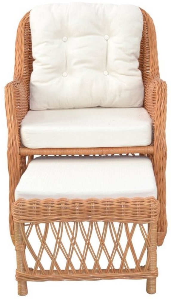 Rattansessel, Relaxsessel mit ausziehbarem Fußteil, handgeflochten, honigfarben Bild 1