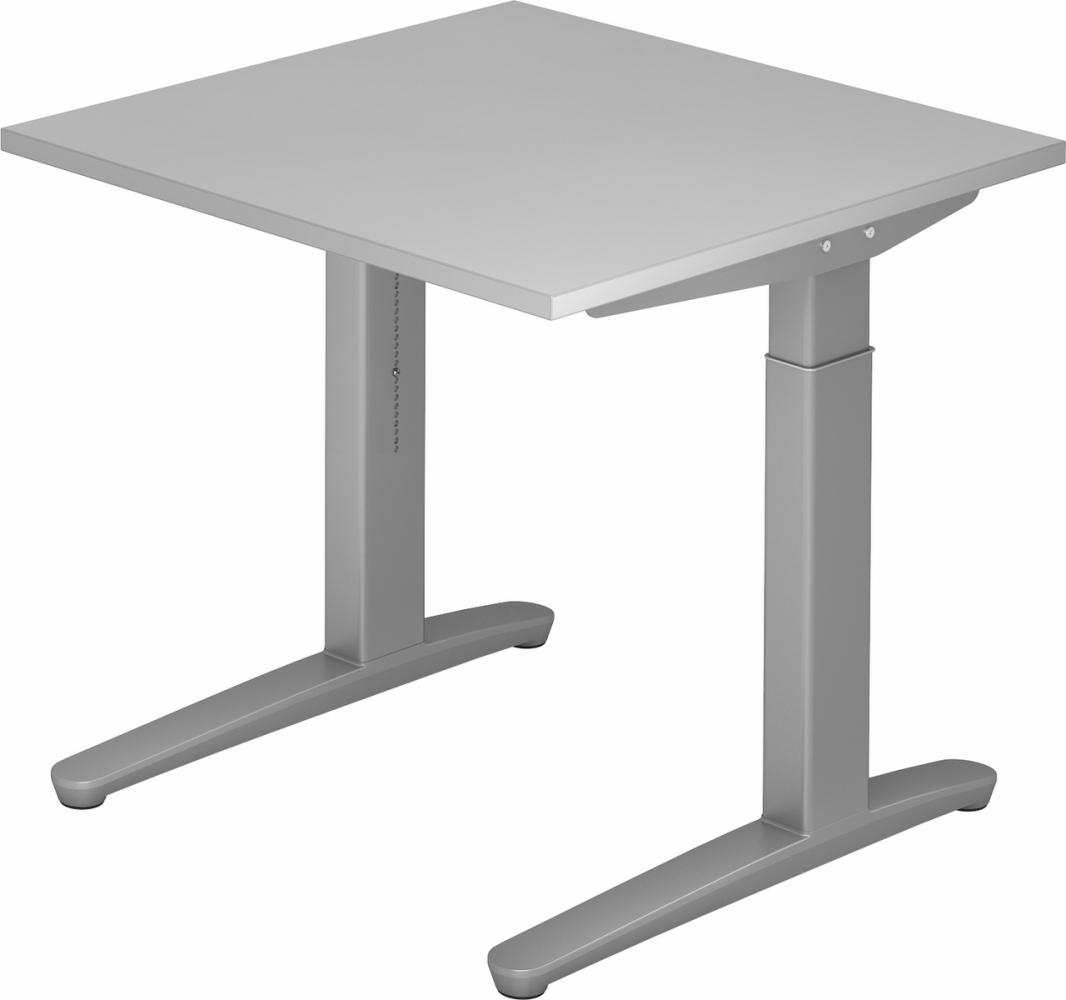 bümö® Design Schreibtisch XB-Serie höhenverstellbar, Tischplatte 80 x 80 cm in grau, Gestell in silber Bild 1