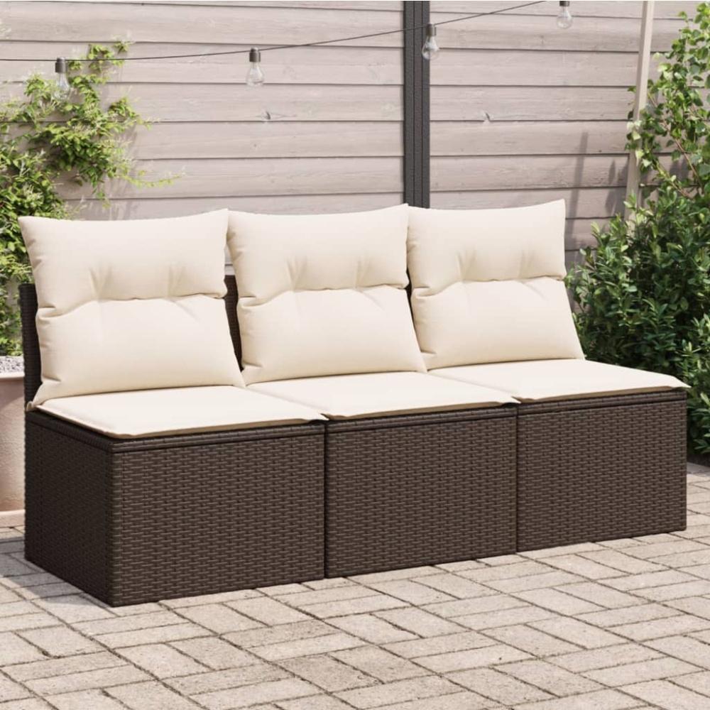 vidaXL Gartensofa mit Kissen 3-Sitzer Braun Poly Rattan 366219 Bild 1