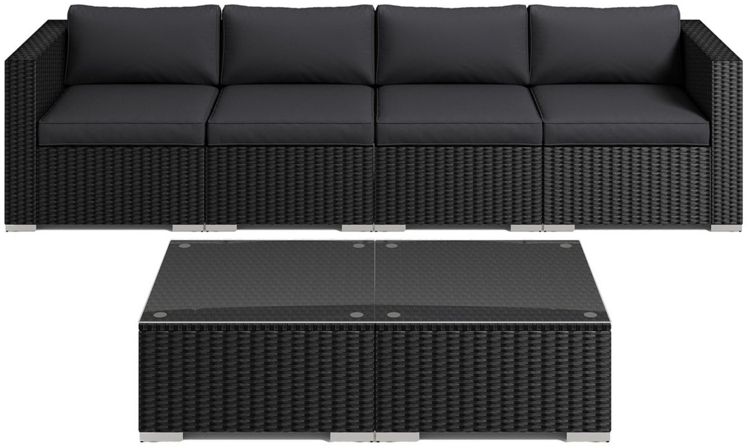 MeXo Gartensofa Rattan Modulsofa mit Liegefunktion Outdoor Wetterfest Balkon Terrasse, 64x64cm xxl Sitzfläche, 10cm breite Komfort-Armlehnen, 10cm Luxus Sitzkissen, 7+ freie Kombinationen zur Auswahl, Polyrattan Lounge anthrazit Loungesessel Bild 1
