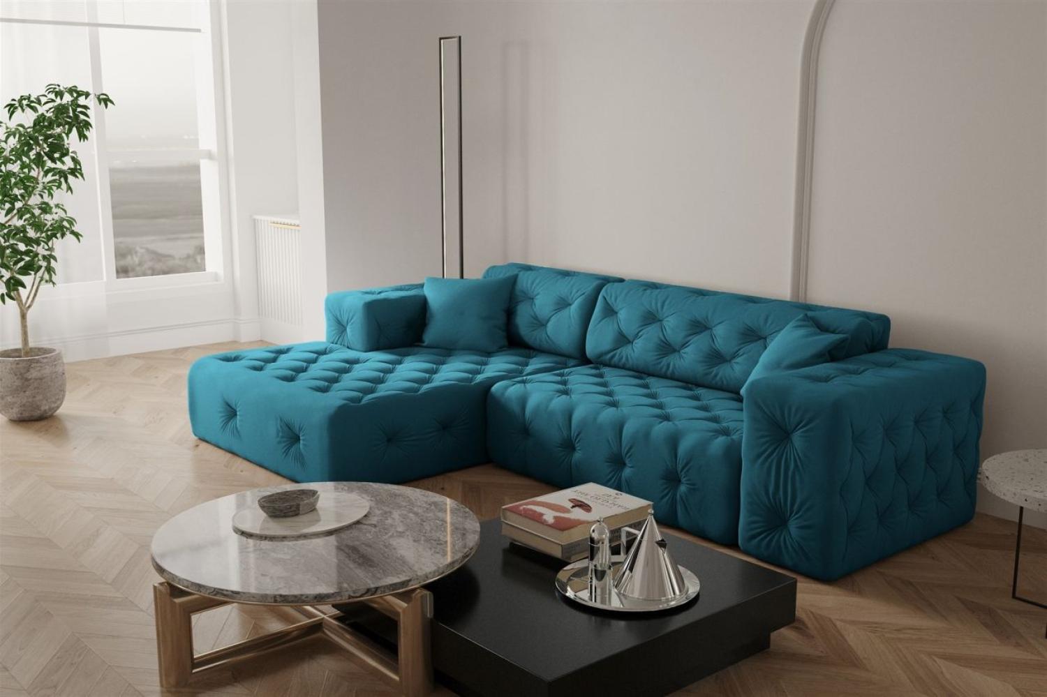 Ecksofa Designersofa CHANTAL in Stoff Opera Velvet Ozeanblau Ottomane Links Bild 1