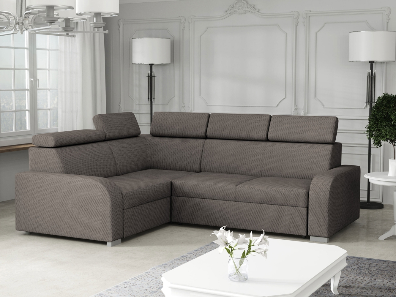 Ecksofa Apollo 2rR1 80 mit Schlaffunktion, L-Form, Einstellbare Kopfstützen (Farbe: Crown 04) Bild 1