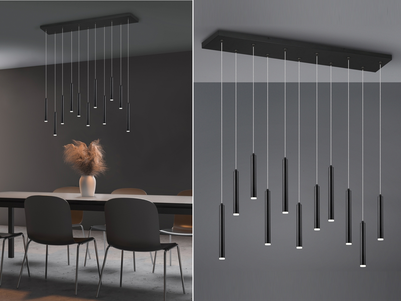 LED Pendelleuchte TUBULAR mehrflammig Schwarz - 3 Stufen dimmbar, B: 115cm Bild 1