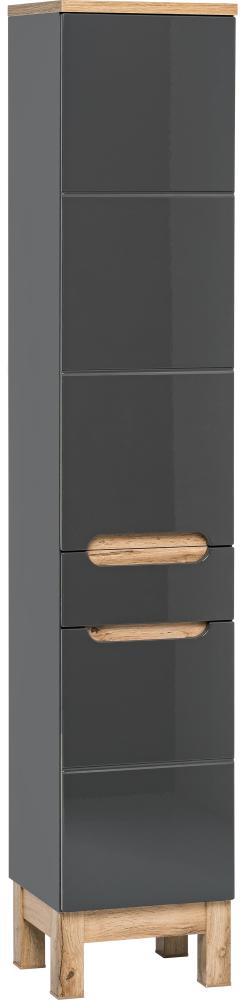 Domando Hochschrank Stintino M1 Modern Breite 35cm, Soft-Close-Funktion, Hochglanz in Graphit Matt und Graphit Hochglanz Bild 1